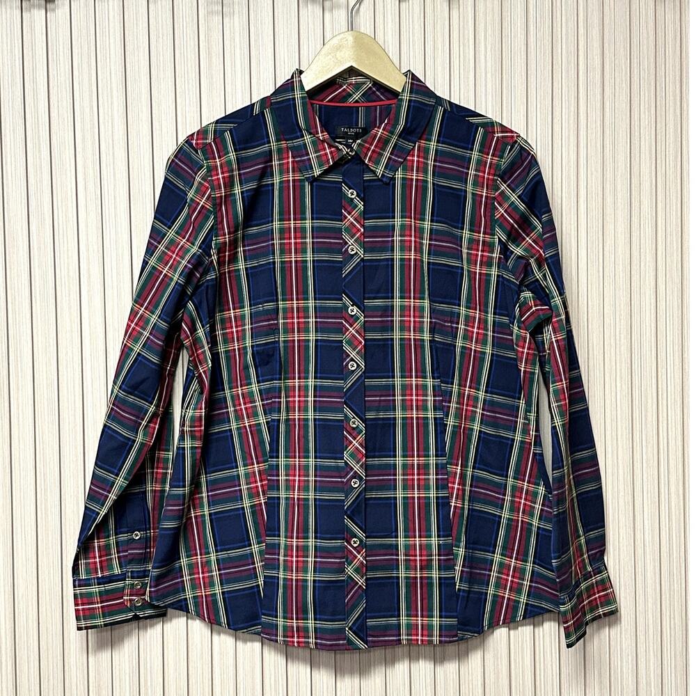 Talbots Tartan Cotton Plaid Poplin Shirt Women's Size 14 Petite
